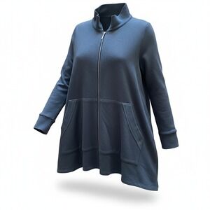 Comfy USA Full Zip Jacket Womens XS Gray A-Line Mock Neck French Terry Lagenlook